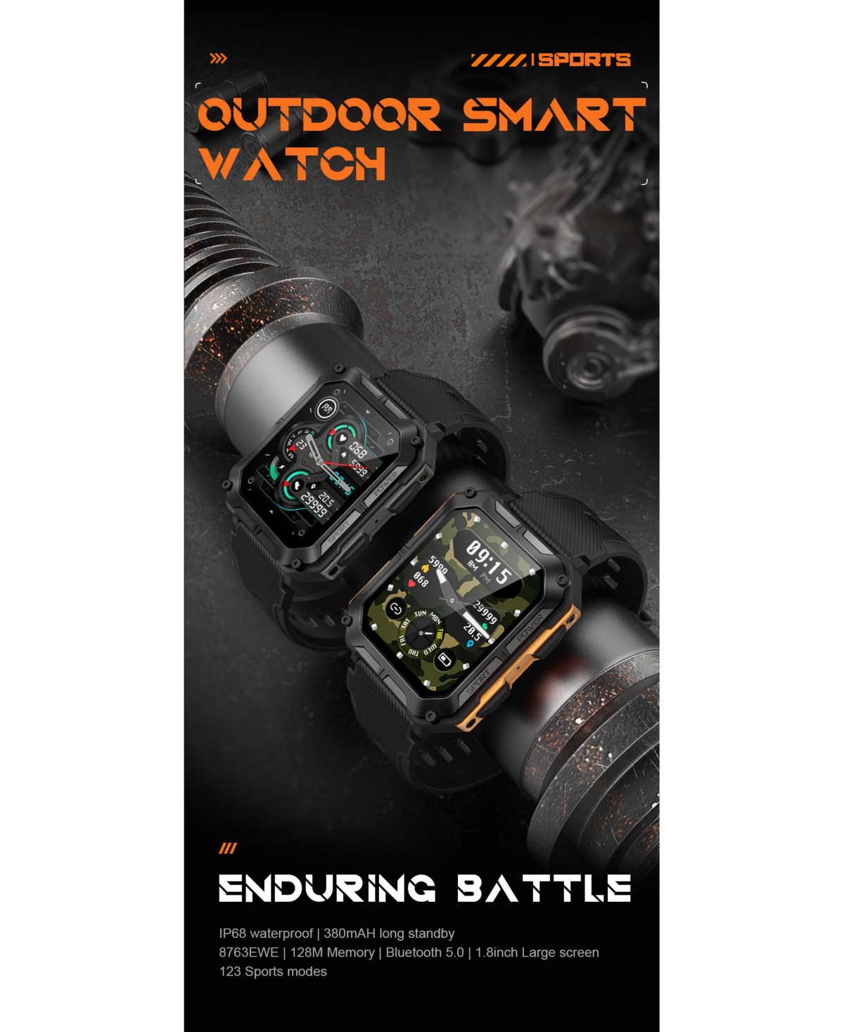 Ruxing Smart 1.83'' Bluetooth Call Heart Rate Monitoring Information Push Smart Bracelet Outdoor Sports for Women Men -Orange