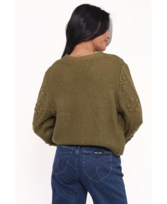 Women's Melody Textured Button Up Cardigan - Olive