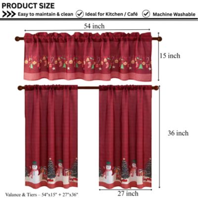 3 Piece Christmas Kitchen Curtains Holiday Window Valance and Tiers, Snowman & Festive Design