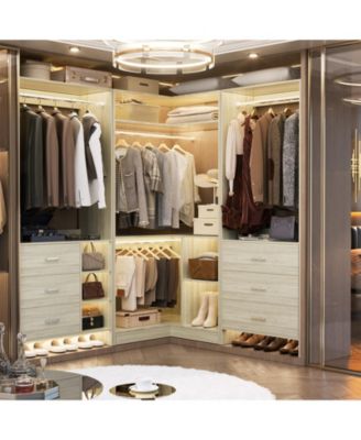 Freestanding Corner Closet Organizer, Closet System with Hanging Rods and Storage Shelves