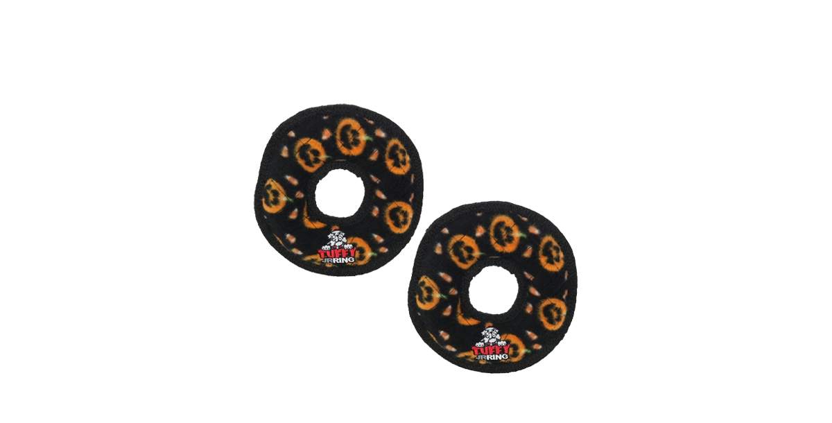 Tuffy Holiday Jr Ring Pumpkin 2 Pack , Durable Plush Squeaky Dog Toy