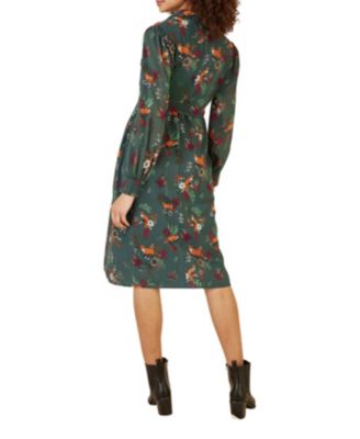 Women's Fox Print Shirt Midi Dress