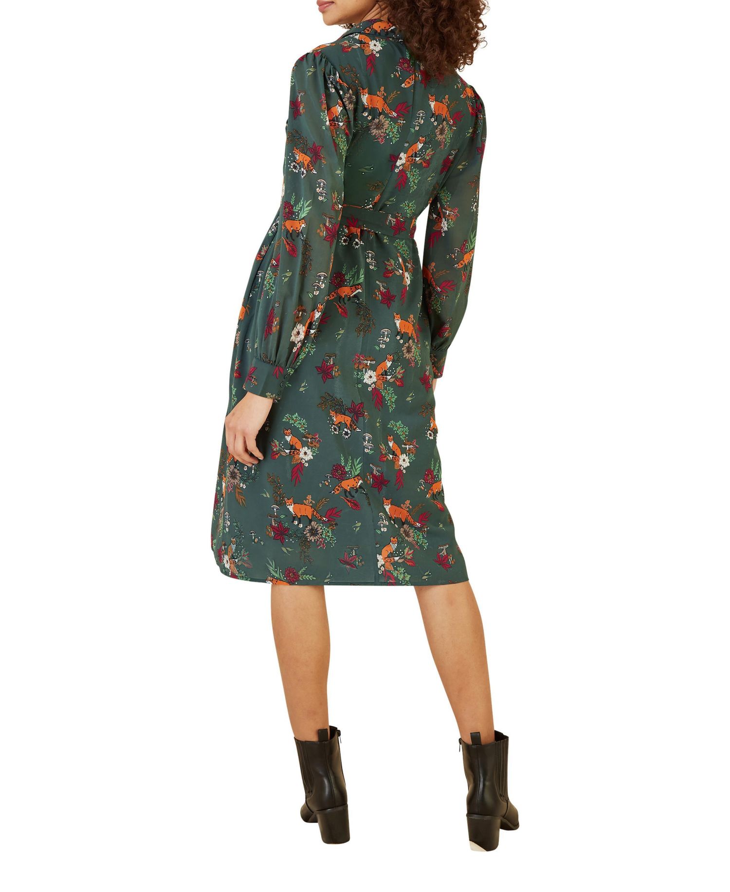 Women's Fox Print Shirt Midi Dress