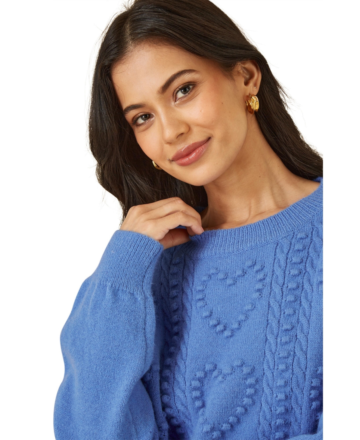 Yumi Women's Heart Detail Relaxed Knit Sweater
