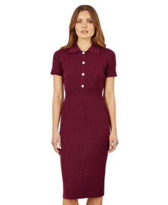 Women's Fitted Rib Knitted Midi Dress
