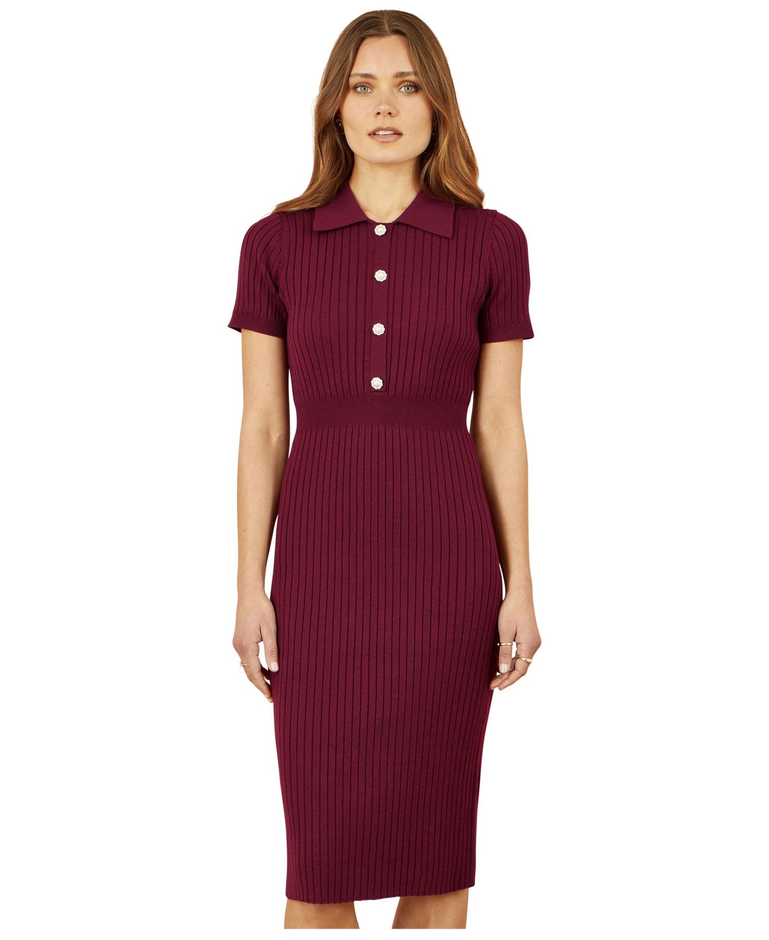 Women's Fitted Rib Knitted Midi Dress