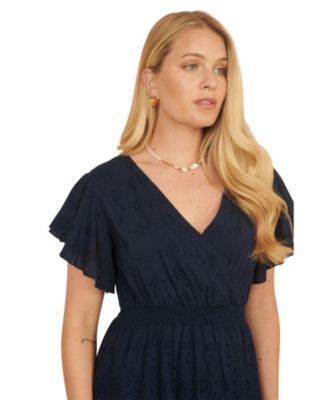 Women's Cotton Broderie Anglaise Wrap Midi Dress