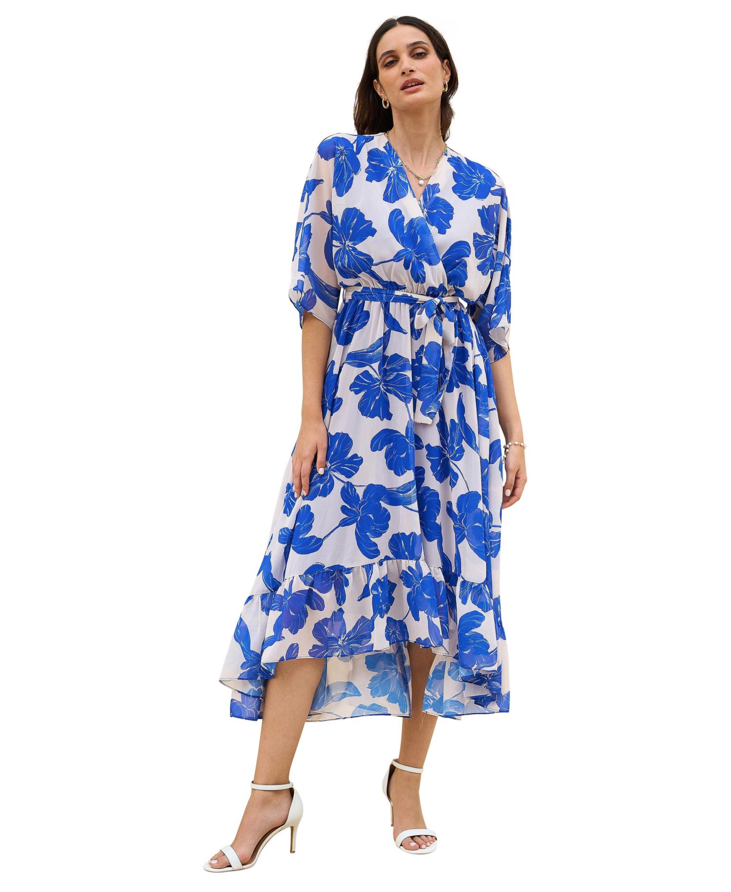 Women's Midi Dip Hem Wrap Dress