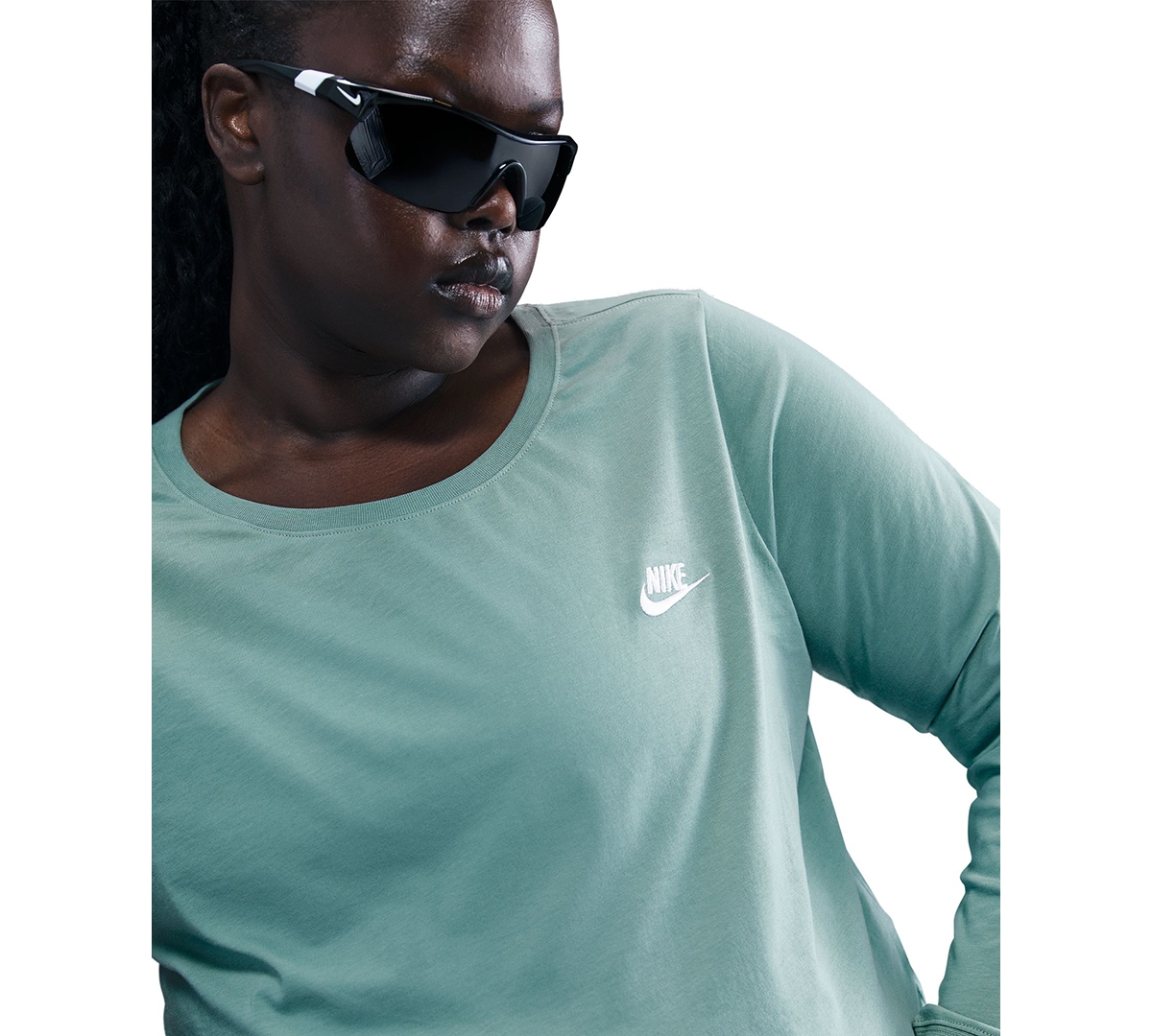 Nike Plus Size Sportswear Club Long-sleeve T-shirt In Green