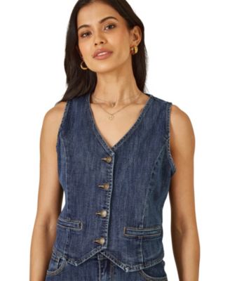 Women's Button Up Denim Stretch Waistcoat