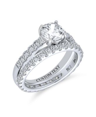 Classic Sterling Silver Princess Cut CZ Solitaire & Eternity Band  Ring Set