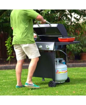 27,000 BTU 3 Burner Propane Gas Grill w/Wheels, Cover, & Side Shelves