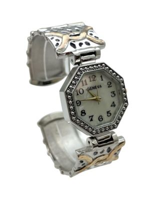 Elegant Detailed Octagon Bangle Women Watch, Two Tone