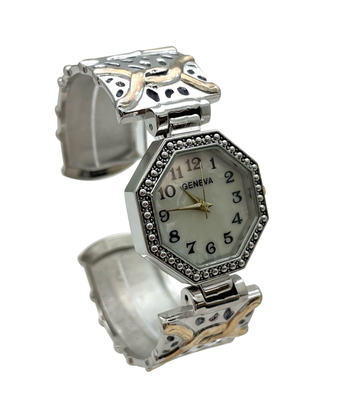 Olivia Pratt Elegant Detailed Octagon Bangle Women Watch, Two Tone