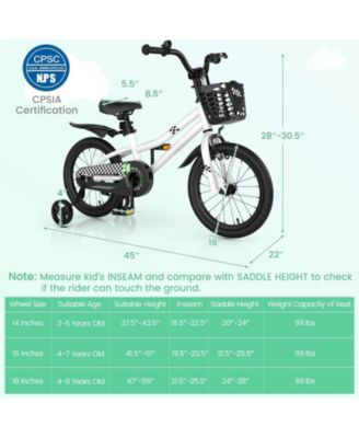 16 Inch Kids Bike with Removable Training Wheels and Adjustable Seat, Black/White