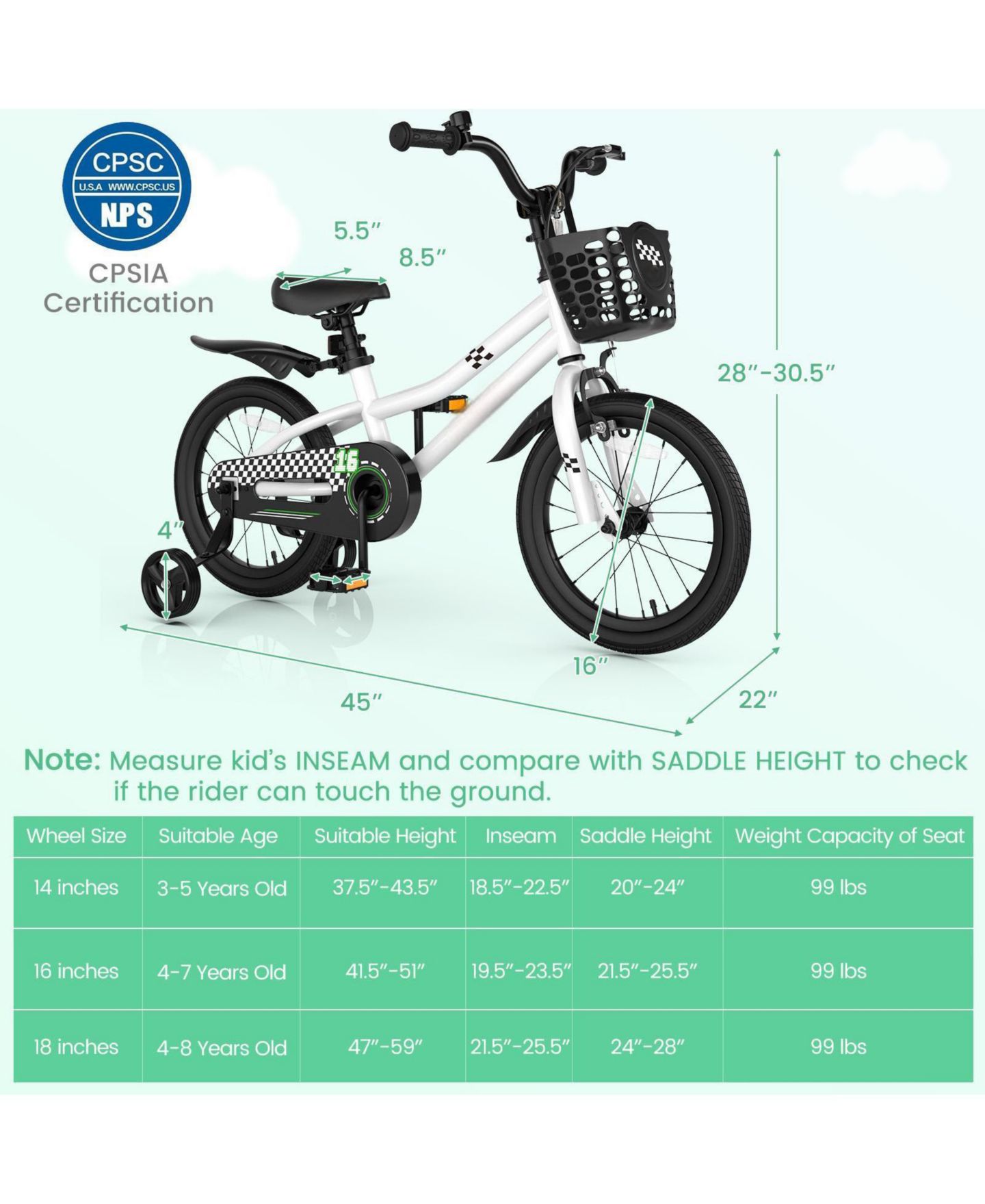 Детская игрушка HONGGE 16 Inch Carbon Steel Removable-Training-Wheel Coaster-Brake Bike with Adjustable Seat, Ages 4-6, цвет: Белый чёрный — фото 3