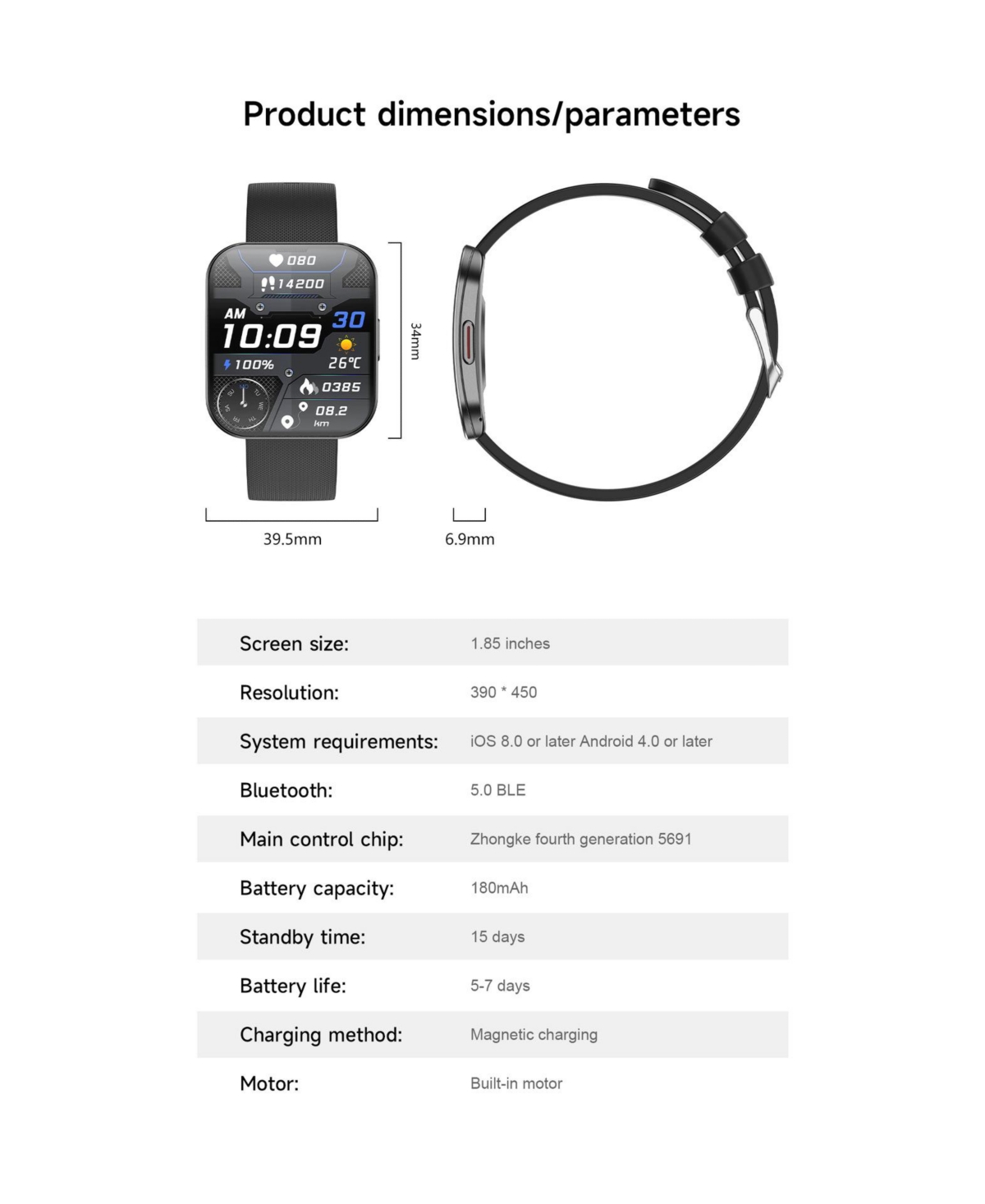 Ruxing Smart 1.85" Amoled Curved Screen Smart Watch Multifunctional With Bluetooth Voice Calling, Health, Sport Modes, IP68 for Women Men