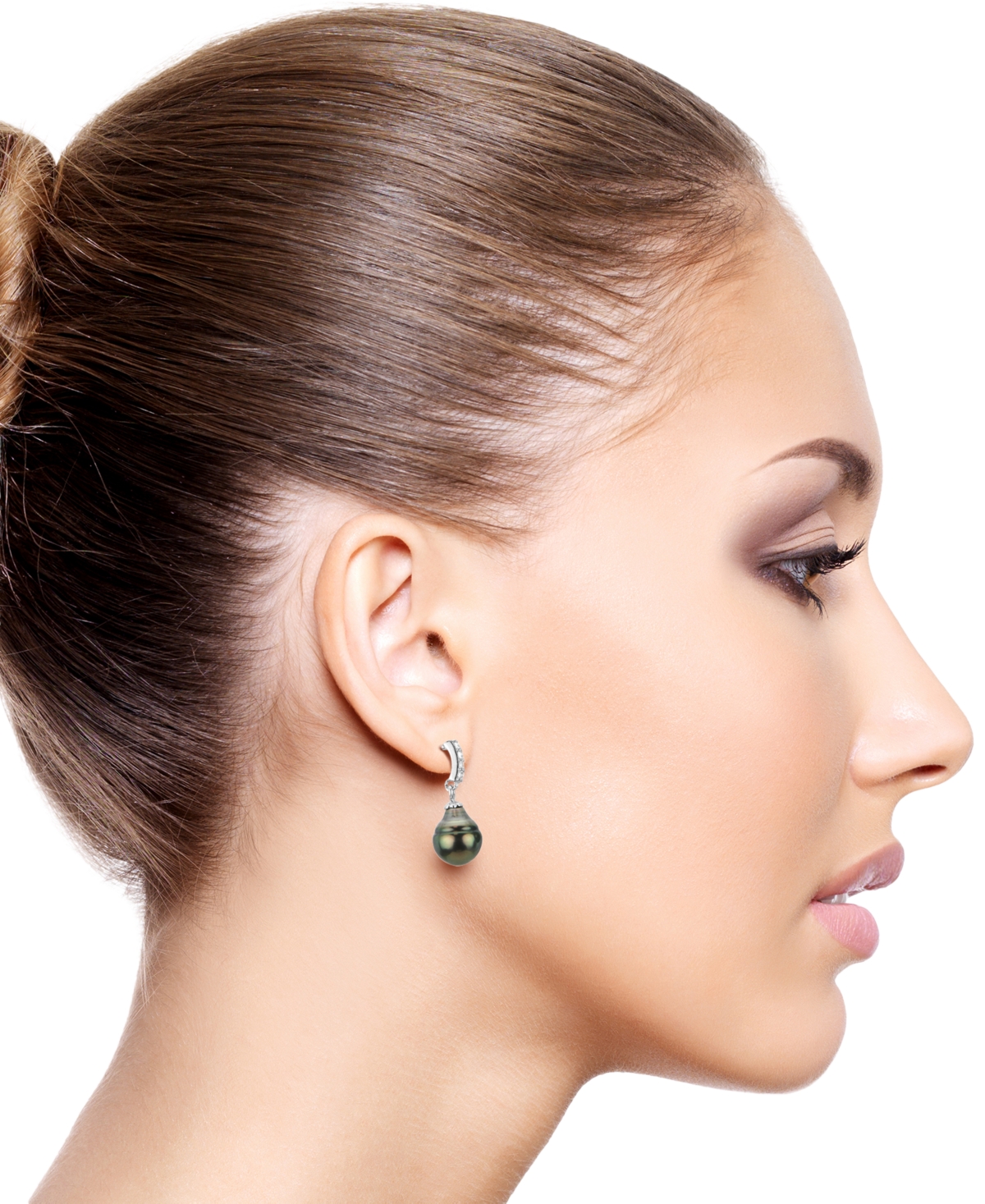 Macy's Cultured Tahitian Pearl (8-9mm) and Lab Created White Sapphire (0.152 ct. t.w.) Drop Earrings in Sterling Silver