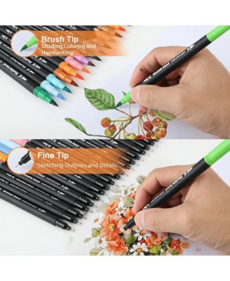 24 Colors Double Ended Art Marker Pens Set, Suitable For Artist Fine & Brush Coloring Markers, Students Back To School Kit Gifts
