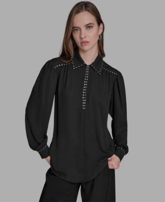 Women's Long Sleeve Embellish Trim Top