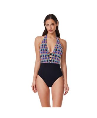 Women's Retro Riviera Halter Netted Crochet One Piece