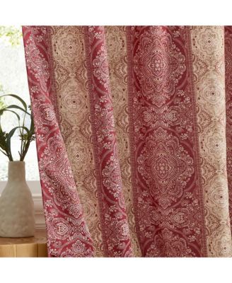 William Boho Damask Striped Patterned Window Back Tab Rod Pocket Curtains Bedroom - Light Blocking Darkening Window Panels, Set of 2
