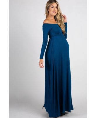 Maternity Pink Solid Off Shoulder Maxi Dress