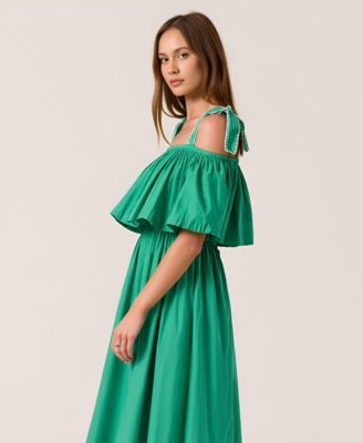 Women's Off-Shoulder Ruffle Cotton Midi Dress