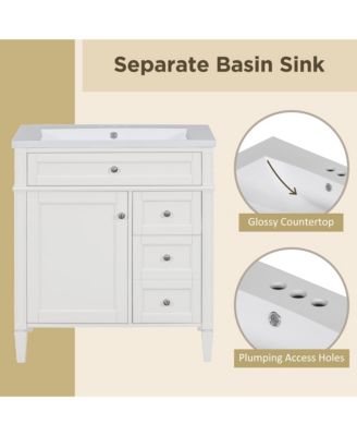 30inch Bathroom Vanity with Top Sink Modern Bathroom Storage Cabinet with 2 Drawers and a Tip out Drawer Single Sink Bathroom Vanity