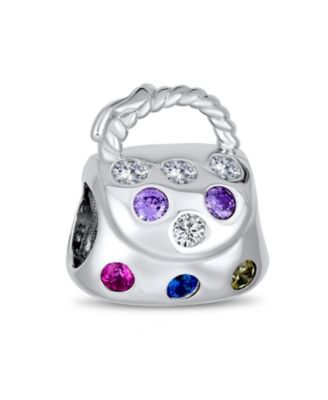 Set of 3 Fashion Multicolor CZ Clutch Purse & 2 Solid Pink Spacer Charm Bead Sterling Silver