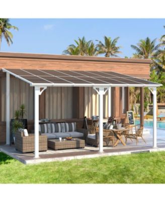 16'x10' Wall Gazebo Hardtop Roof Lean to Grill Shelter Heavy Duty Metal Awning, White