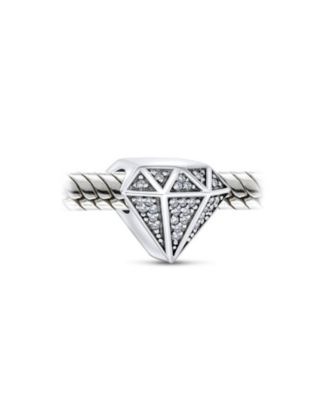 3D Sparkling  Shape Charm Bead Pave CZ .925 Sterling Silver Fits European Bracelet