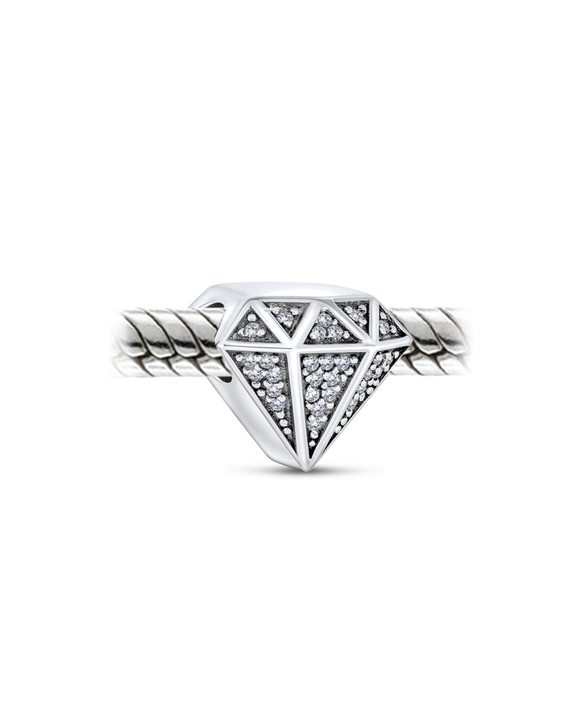Bling Jewelry 3D Sparkling Shape Charm Bead Pave Cz .925 Sterling Silver Fits European Bracelet
