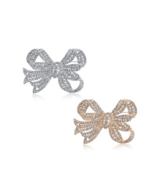 Victorian Style Crystal Filigree Ribbon Brooch Pin Plated