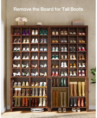 Tall Shoe Storage Cabinet with Doors, Farmhouse Wooden Shoe Rack with 24 Cubbies & 3 Hidden Shelves