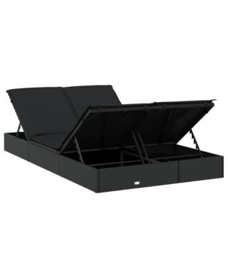 Sunbed Black PE rattan Double Adjustable Armrests Sunbed