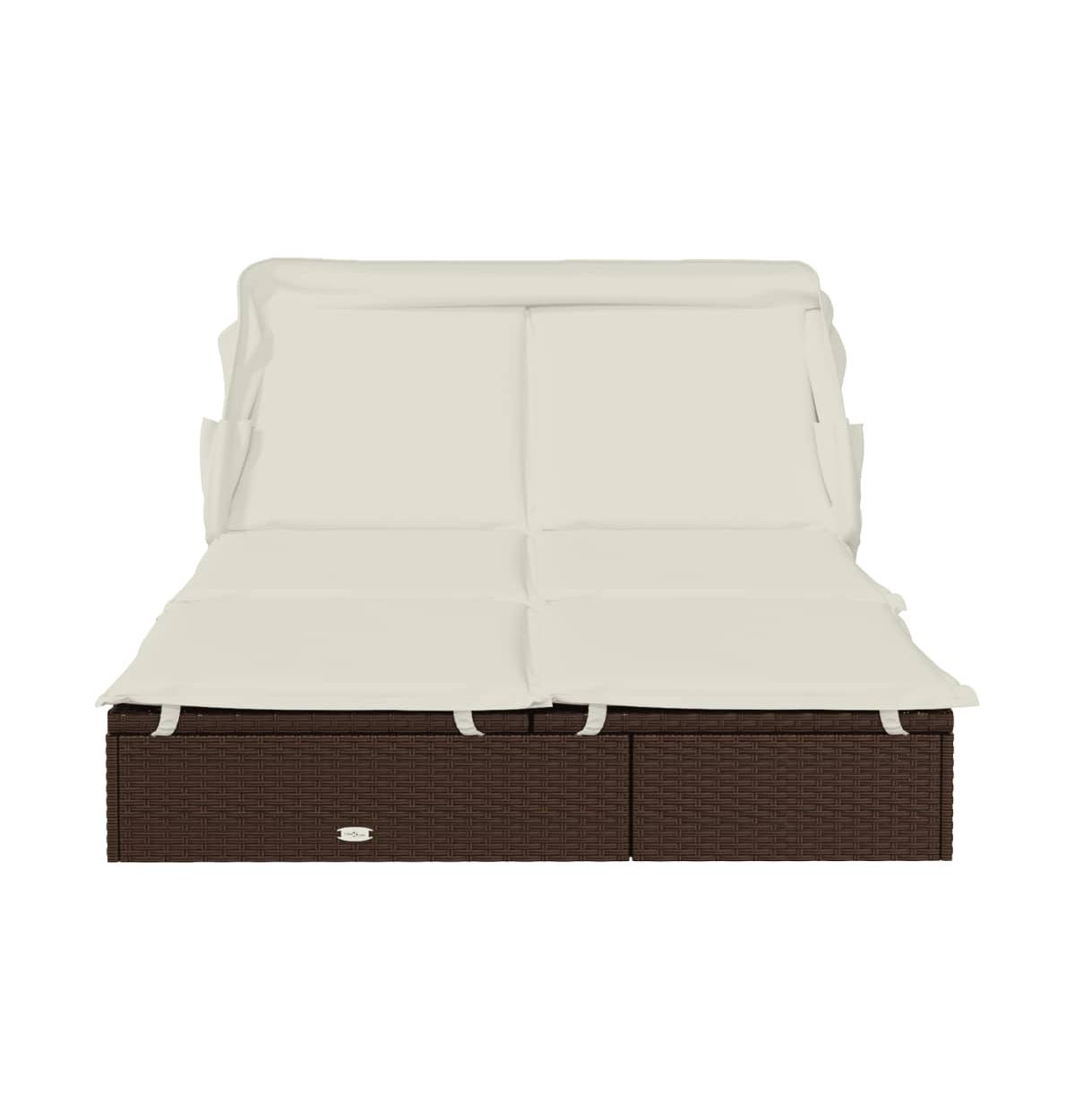 Patio Sunbed Brown Pe Rattan 2-Person Adjustable Armrests