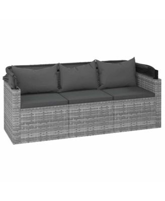 3-Seater Garden Sofa Grey PE Rattan 3 Seater Foldable