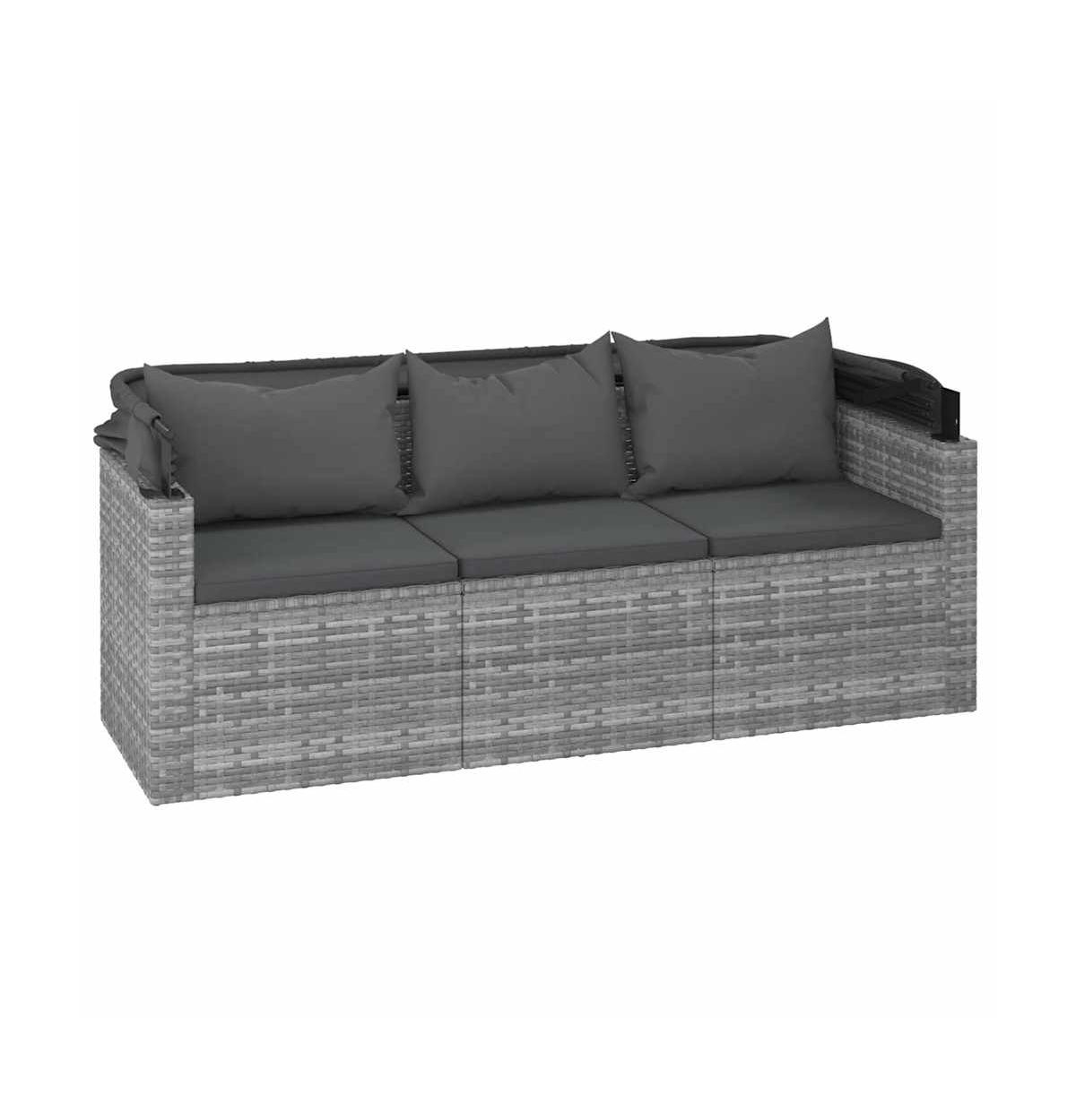 3-Seater Garden Sofa Grey Pe Rattan 3 Seater Foldable