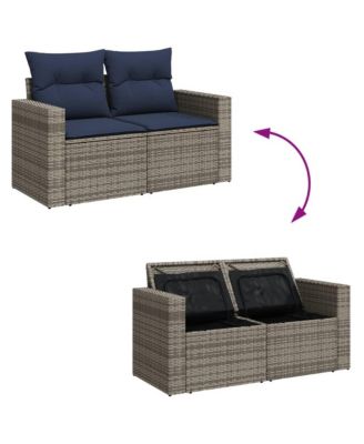 Patio Sofa with Cushions 2-Seater Gray Poly Rattan