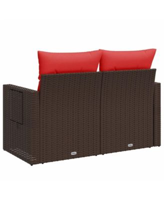 Patio Sofa with Cushions 2-Seater Brown Poly Rattan