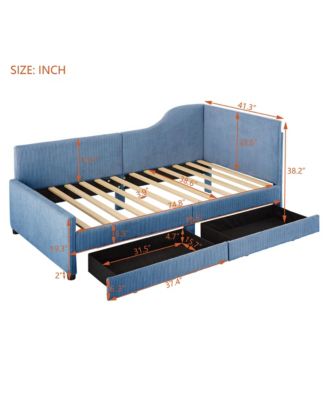 win Size L-Shaped Corduroy Daybed,Upholstered Bed Frame with 2 Storage Drawers