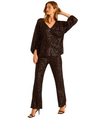 Women's Pull-On Sequin Flare Pants
