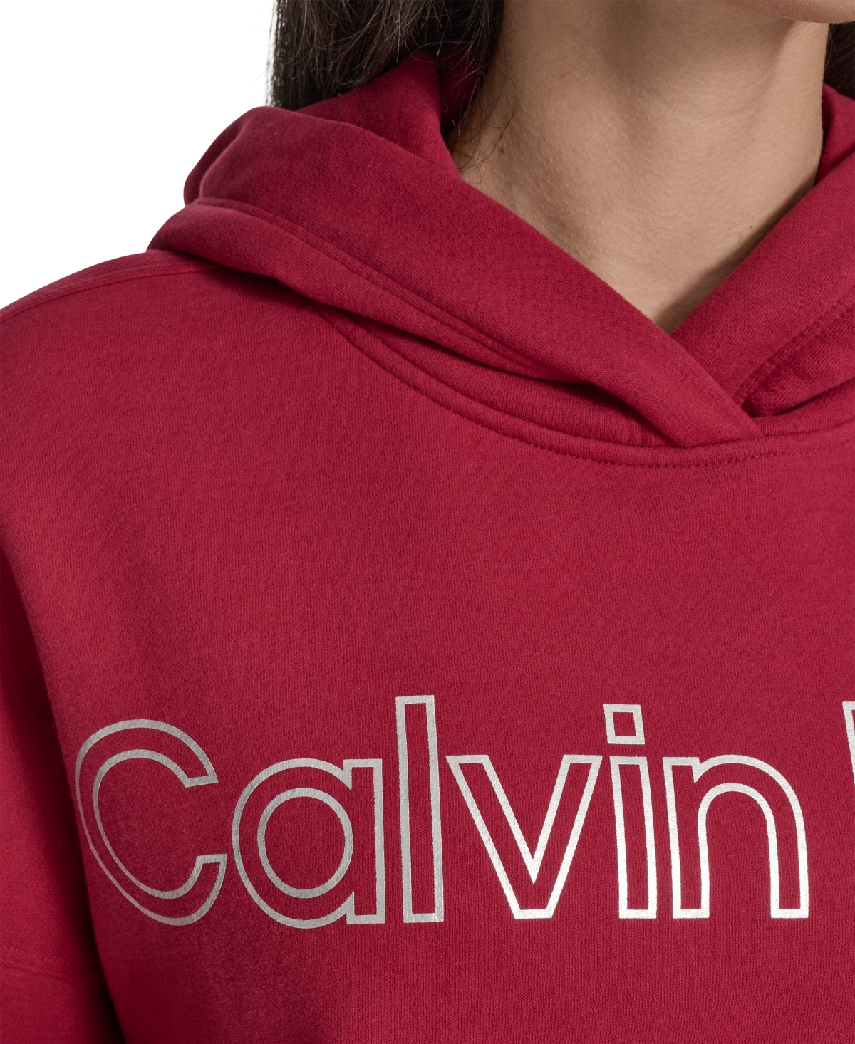 Calvin Klein Women's Performance Metallic Outline Logo Fleece Hoodie In Red