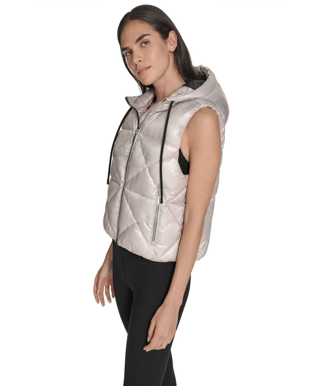 Calvin Klein Women's Performance Diamond Quilt Hooded Puffer Vest In Gray