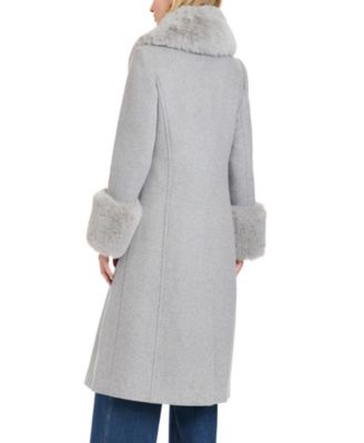 Women's Single-Breasted Maxi Coat W/ Detachable Faux Fur