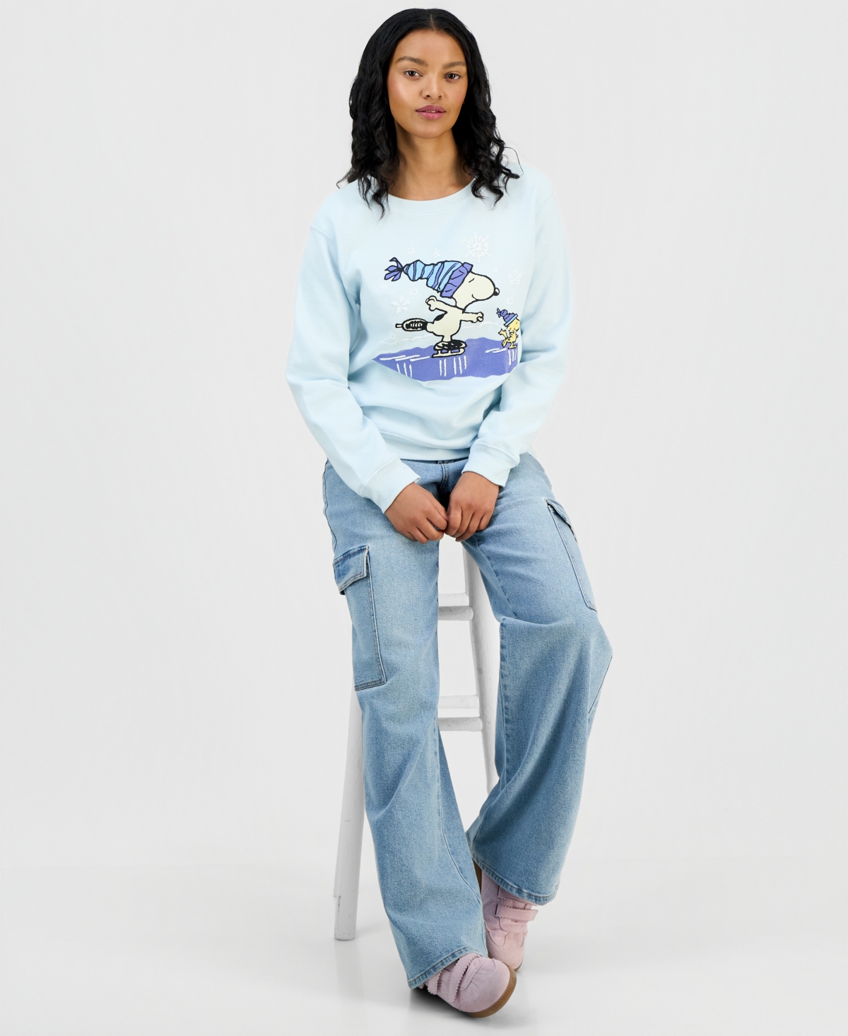 Love Tribe Juniors' Snoopy Ice Skating Sweatshirt