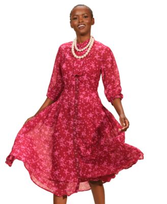 Women's Tie Neck Pleated Button Front Dress