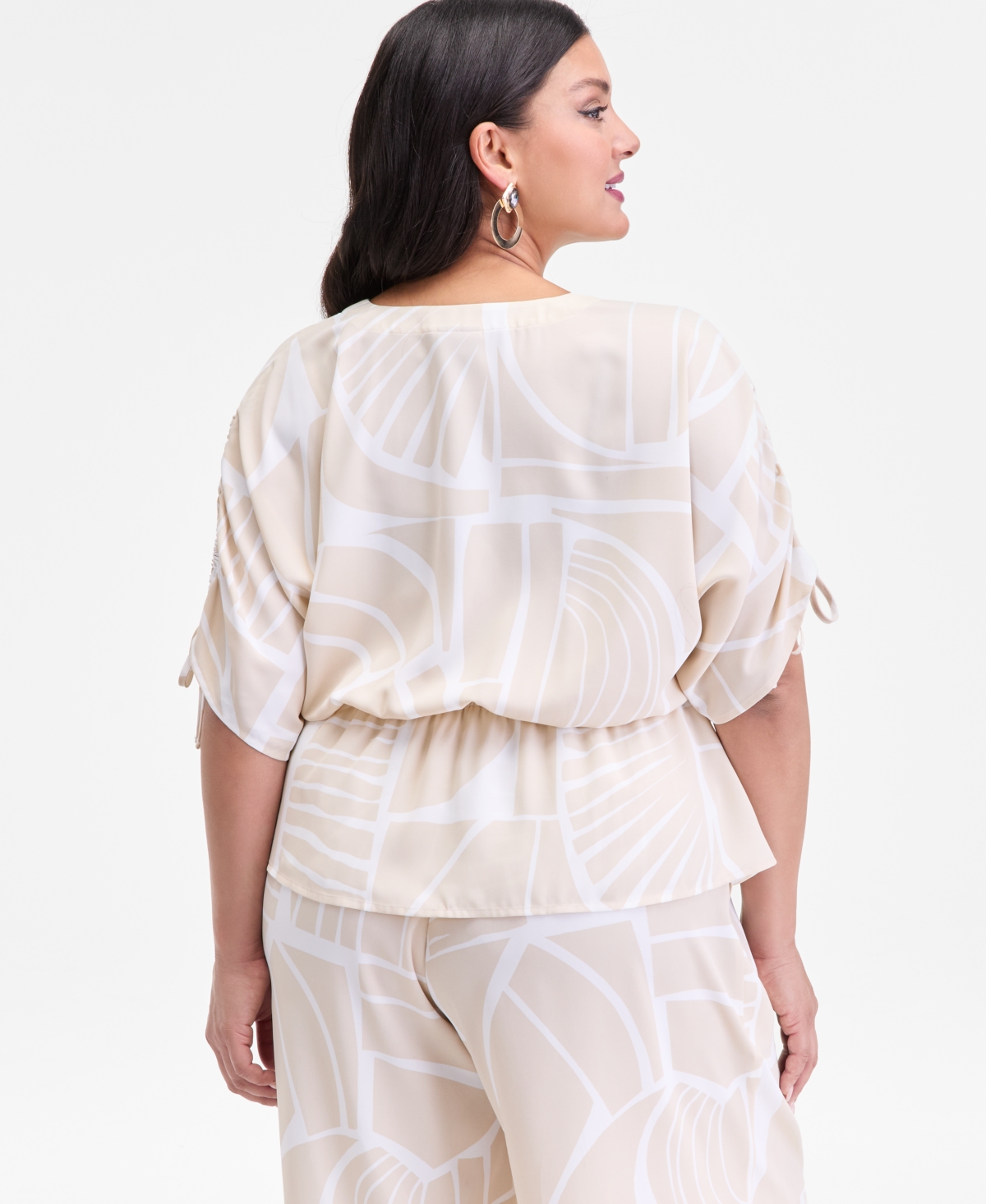 Inc International Concepts Plus Size Printed Split-sleeve Peplum Top, Macy's Exclusive