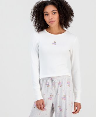 Juniors' Ribbed Long-Sleeve Embroidered Top